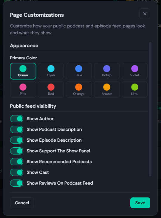 Page Customizations dialog