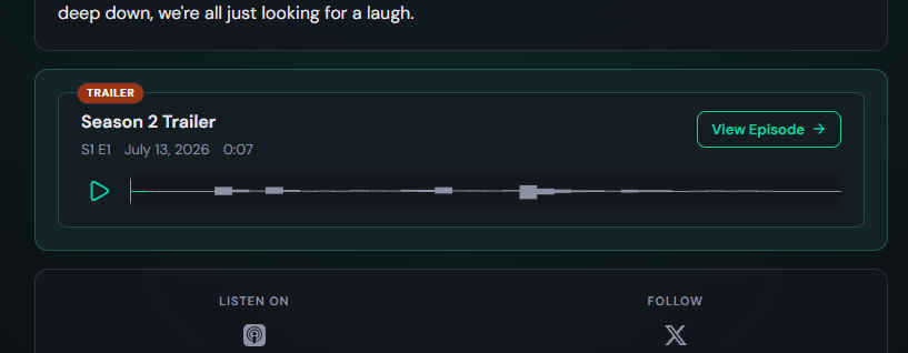 Featured Trailer card on the public podcast feed